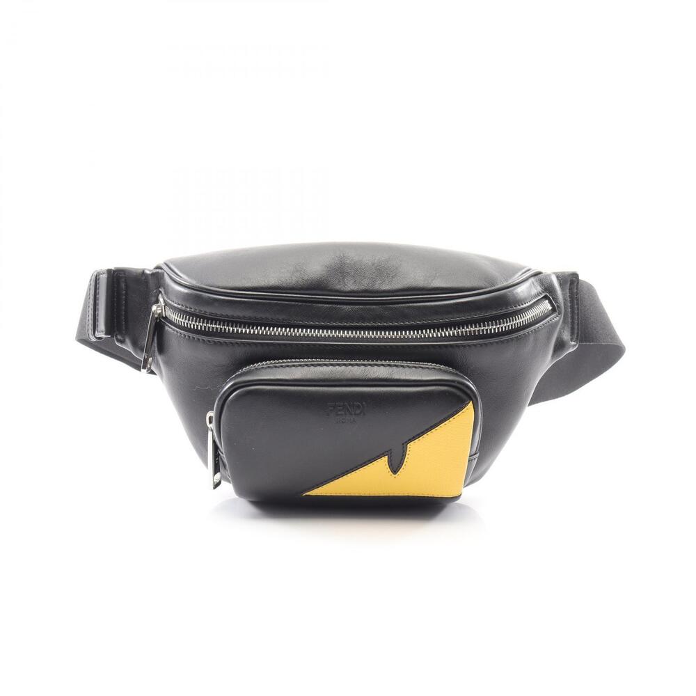 Fendi Bag Bugs Monster Eye Waist Body Leather Black Yellow
